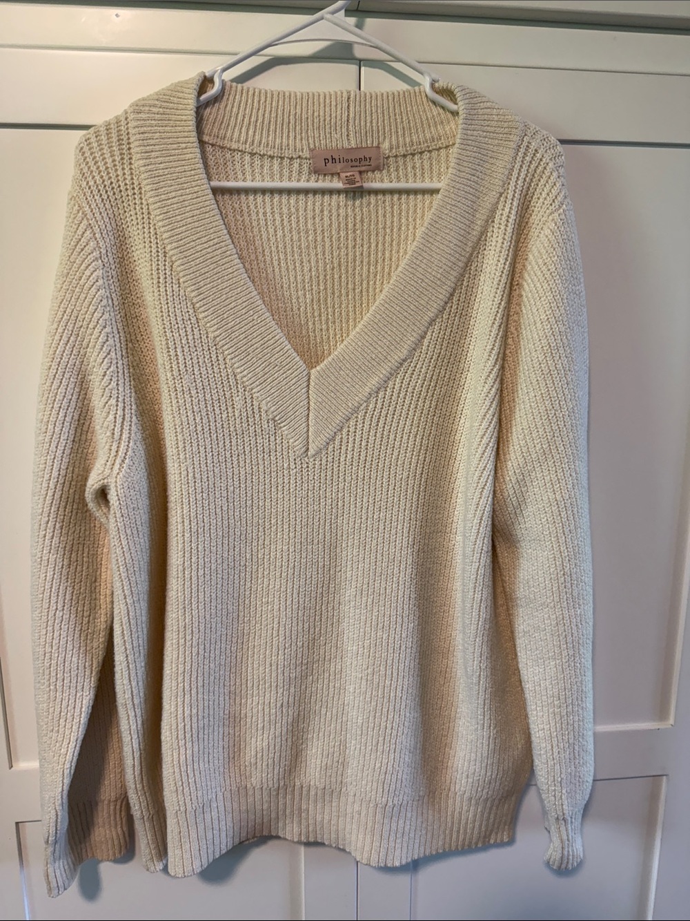 Philosophy Cream V-Neck Ribbed Pullover